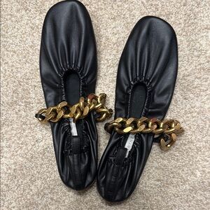 Stella McCartney Black Flats with Gold Chain